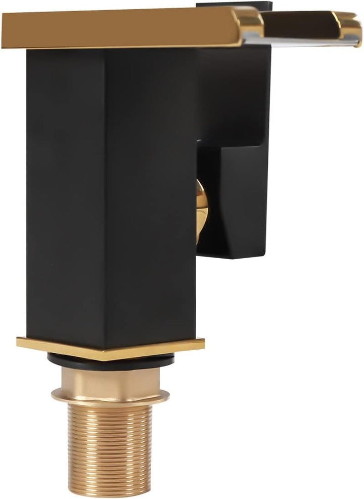 Wasserhahn mit Licht Bad, LED Wasserfall Badezimmer Wasserhahn Schwarz&amp;Gold Led Licht 3 Farben Änder