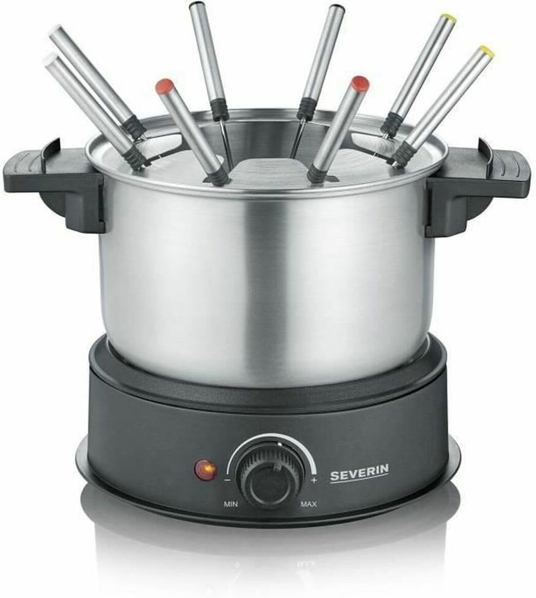 Severin FO2473 Elektrisches Fondue für 8 Personen mit abnehmbarem Topf aus Edelstahl, inkl. Spritzsc