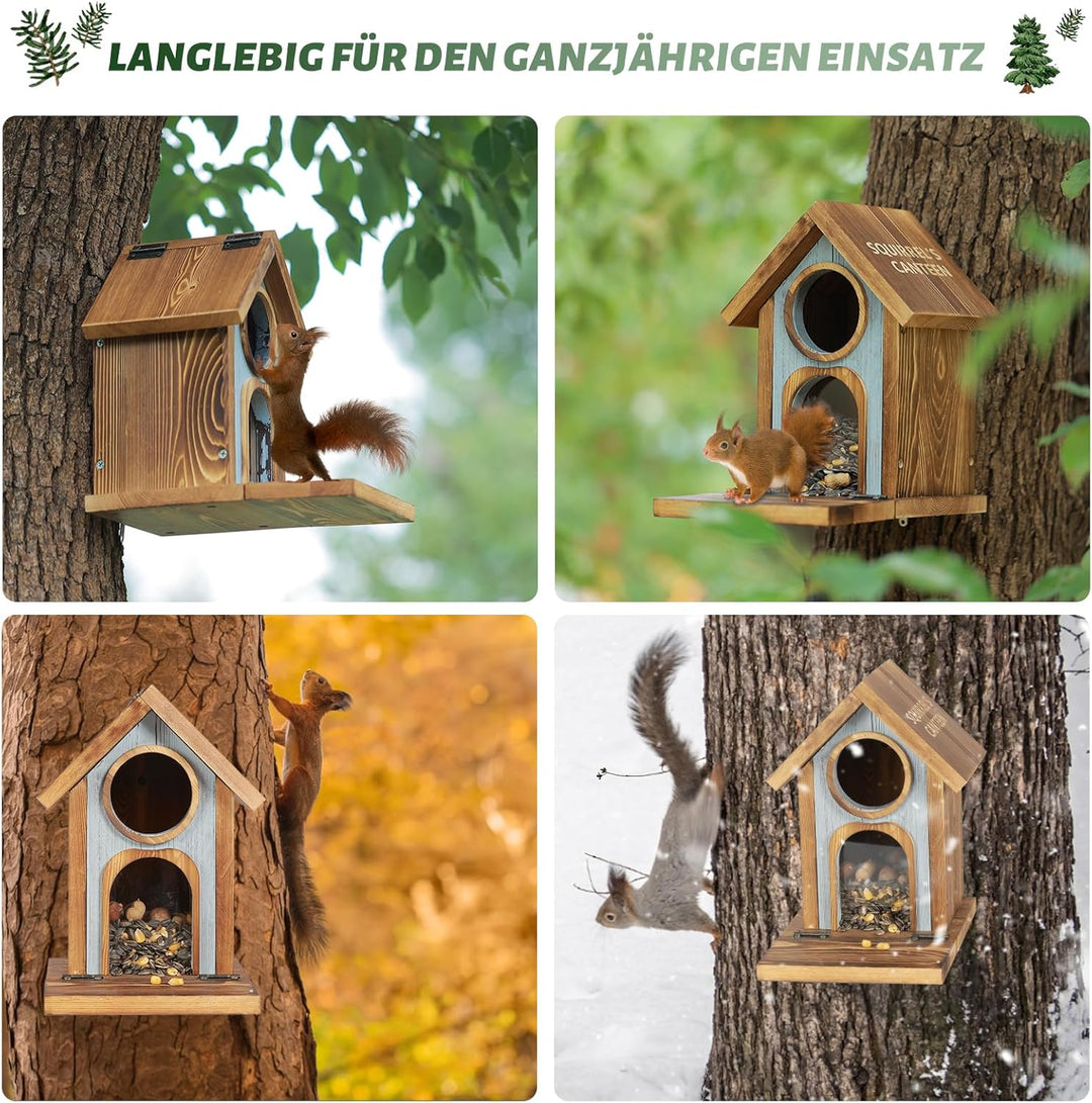 MIXXIDEA Eichhörnchen Futterhaus für draussen, stabiles Eichhörnchen-Futterhaus mit dickem Holz, Kei