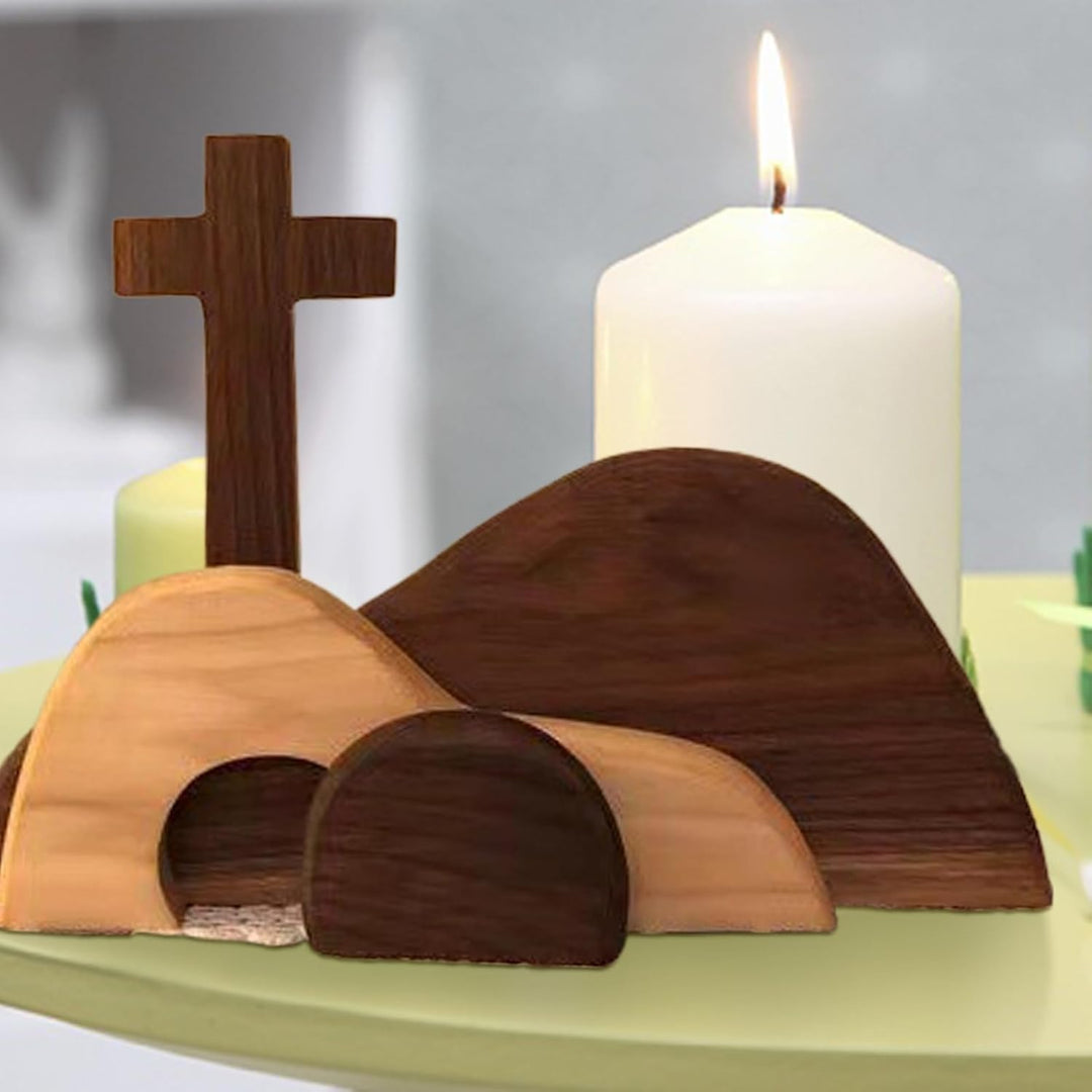 Generisch Osterkrippe Aus Olivenholz, Osterkrippe Ostermorgen, Osterszene Leeres Grab, Handgefertigt