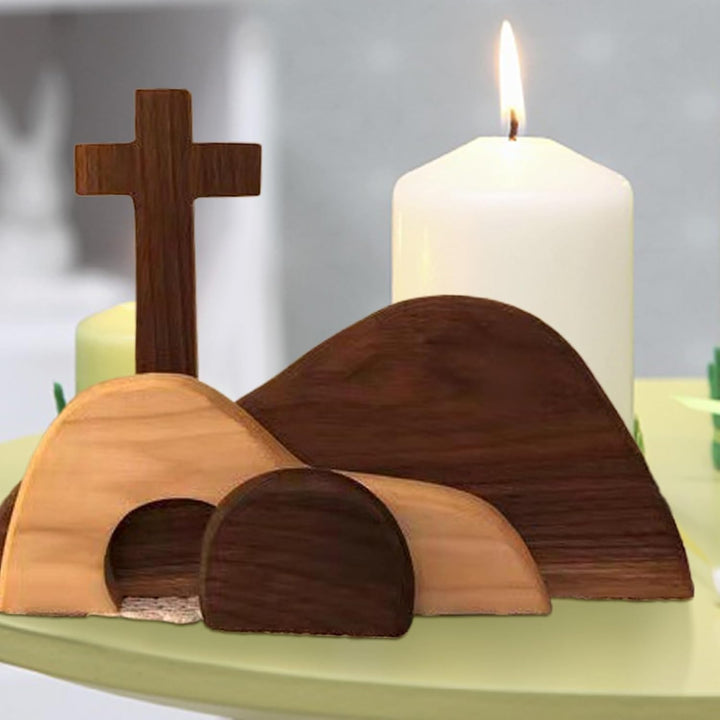 Generisch Osterkrippe Aus Olivenholz, Osterkrippe Ostermorgen, Osterszene Leeres Grab, Handgefertigt