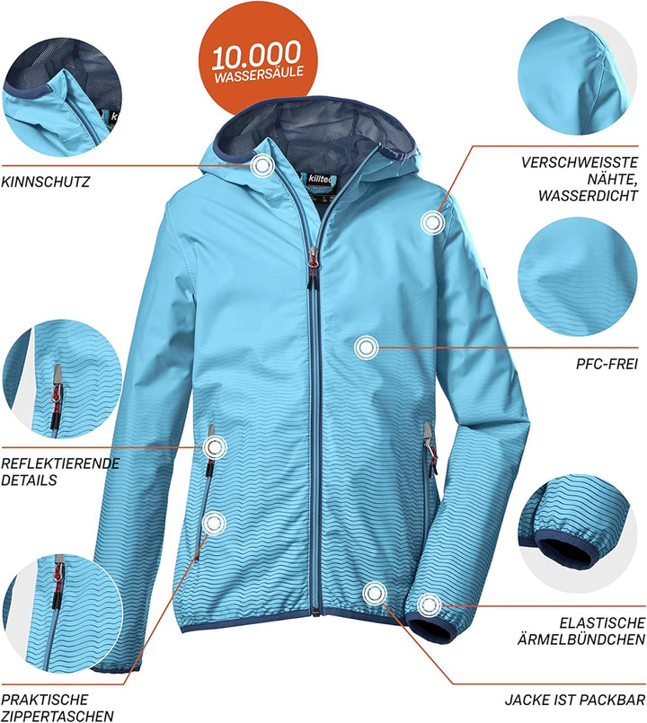 Killtec Mädchen Kos 211 Grls Jckt Funktionsjacke/Outdoorjacke mit Kapuze, packbar, eisblau