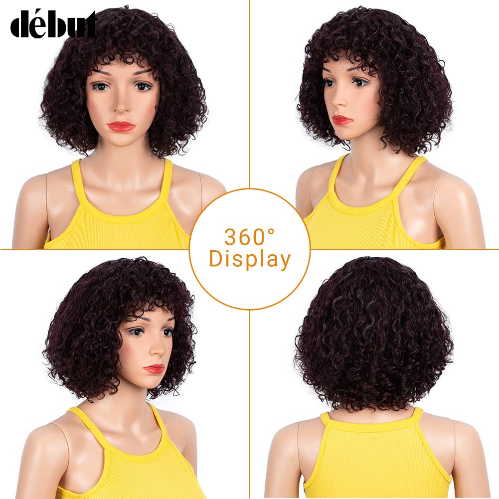 DÉBUT kurze lockige Perücke Ombre Perücke mit Pony Curl Fringe menschenähnliche perücke für Frauen 1