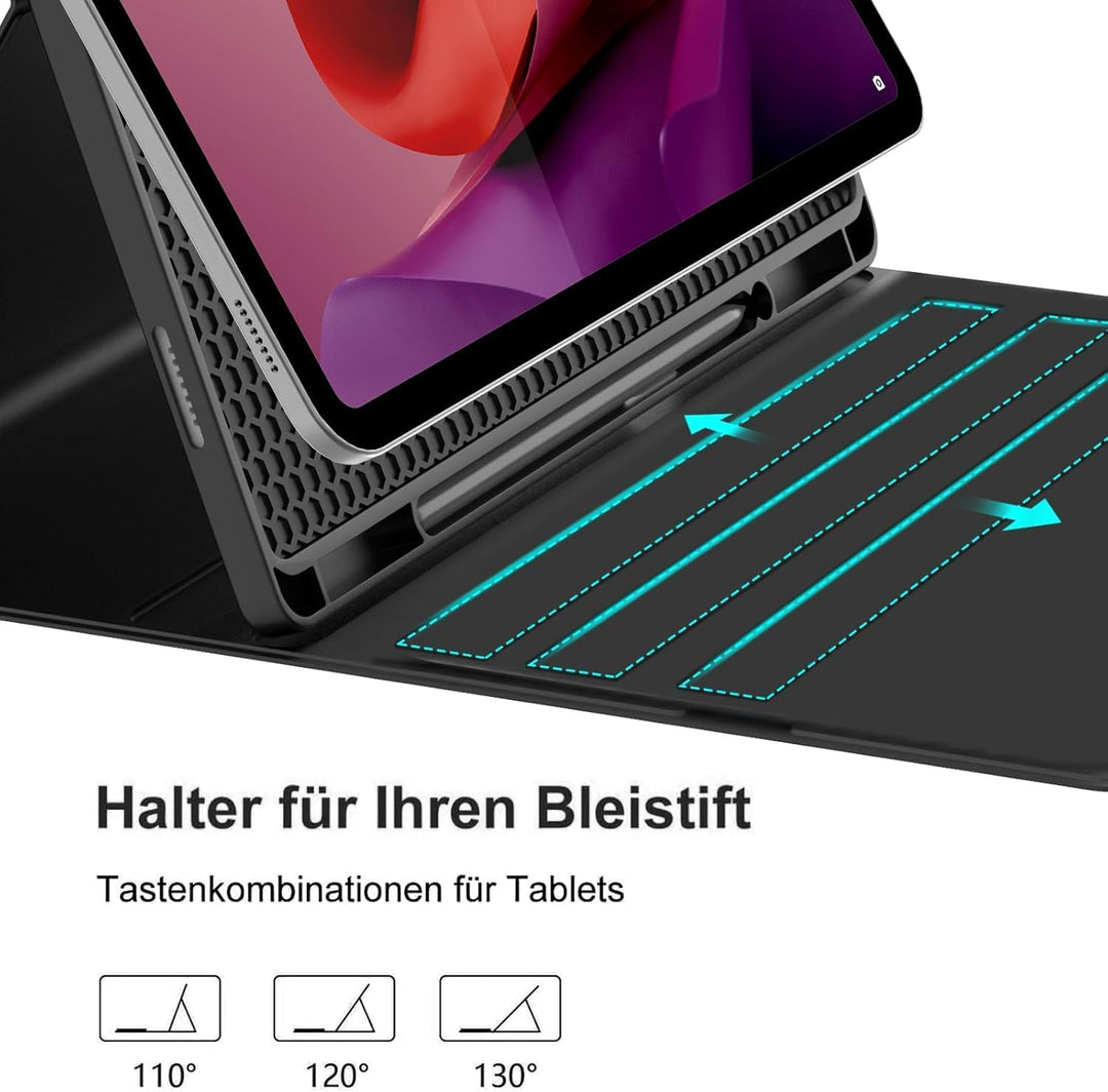 FOGARI Tastatur Hülle für Lenovo Tab P12 12.7" 2023, Multi Touch Trackpad, 7 Farben Tastatur mit Mag