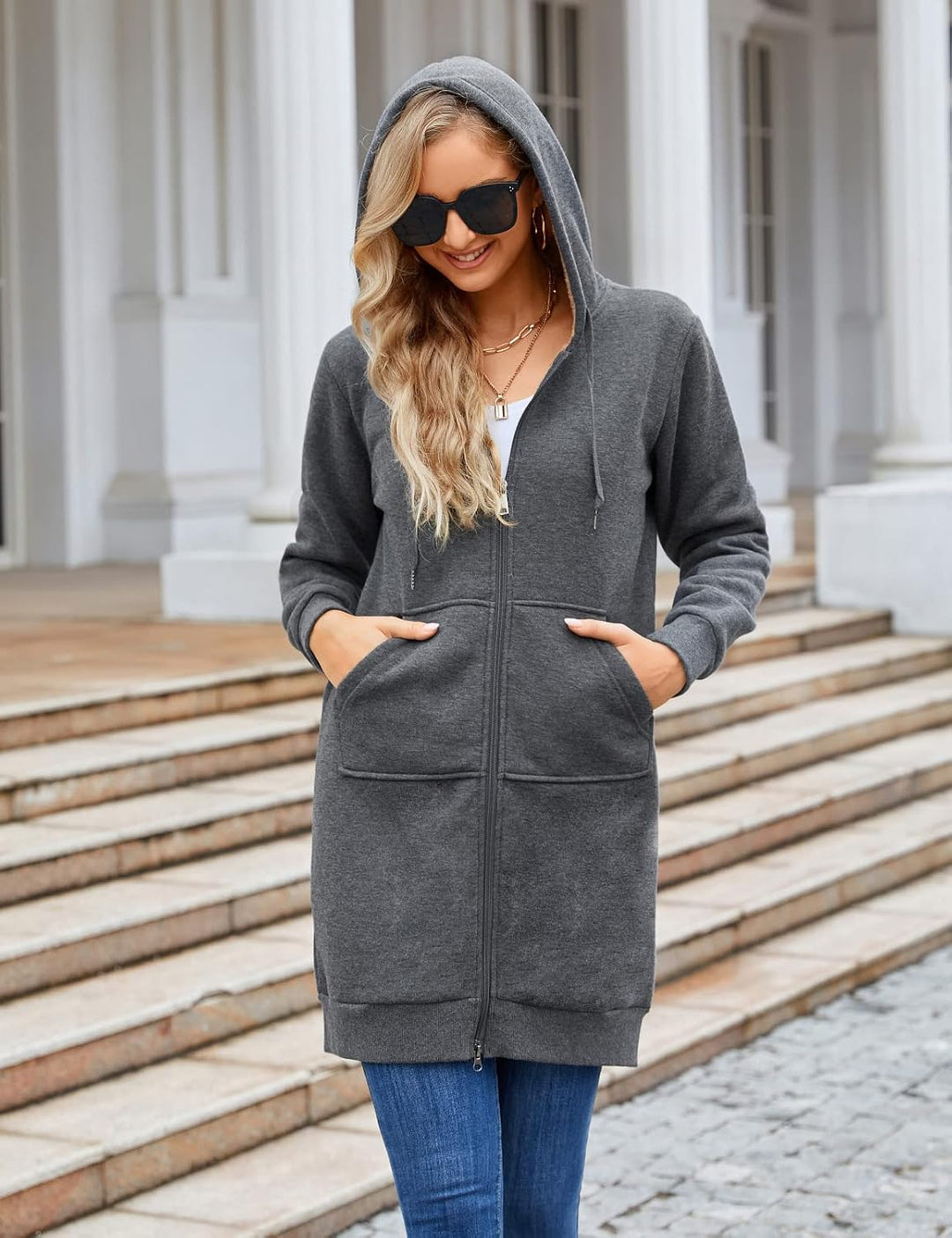 Svanco Damen Hoodie Kapuzenpullover Sweatshirt Langarm Pullover Langen Mantel Jacke Tops Outwear für
