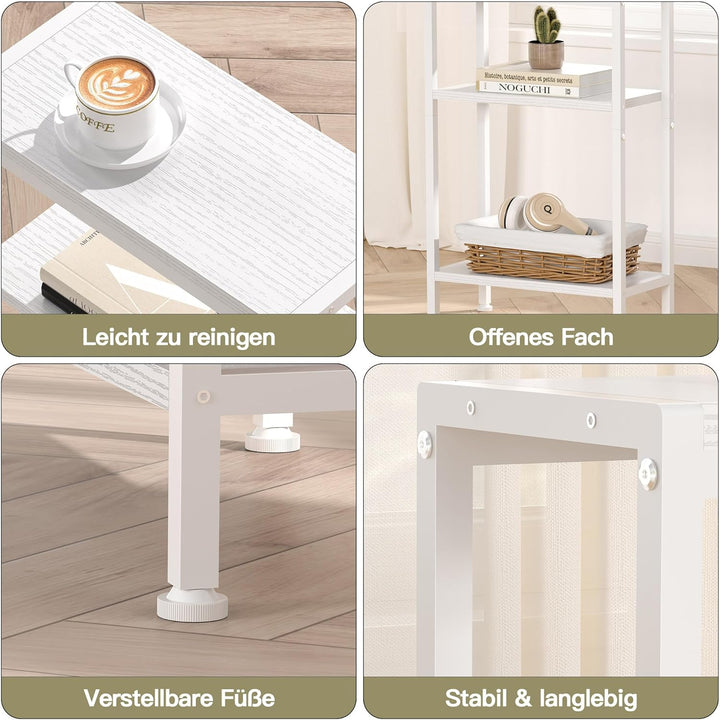 Schmaler Beistelltisch, Nachttisch, 2er Set, Kleiner Tisch, 3 Ablagen Nachttisch Schmal mit Stauraum