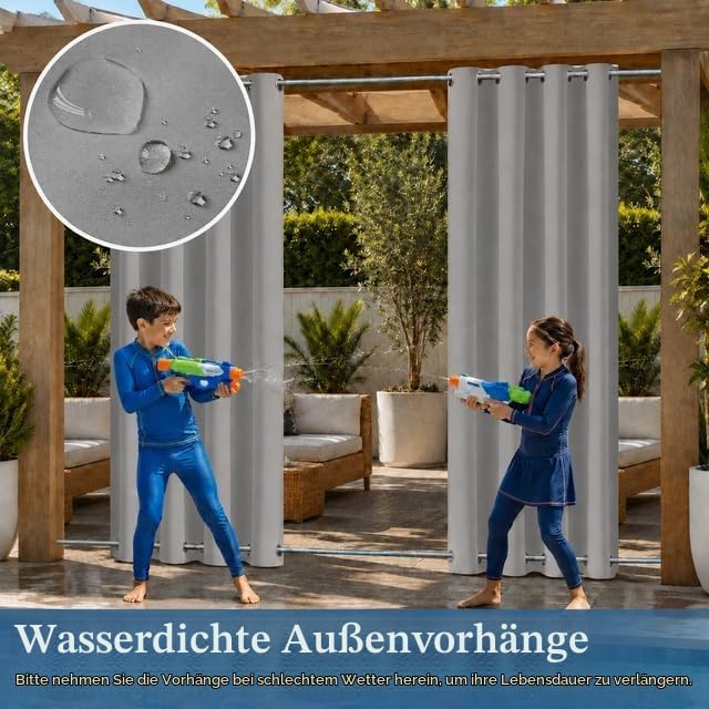 Rosnek Outdoor Vorhang Wetterfest Winddicht, Balkon Gardinen mit Ösen Oben &amp; Unten, Blickdicht Wasse