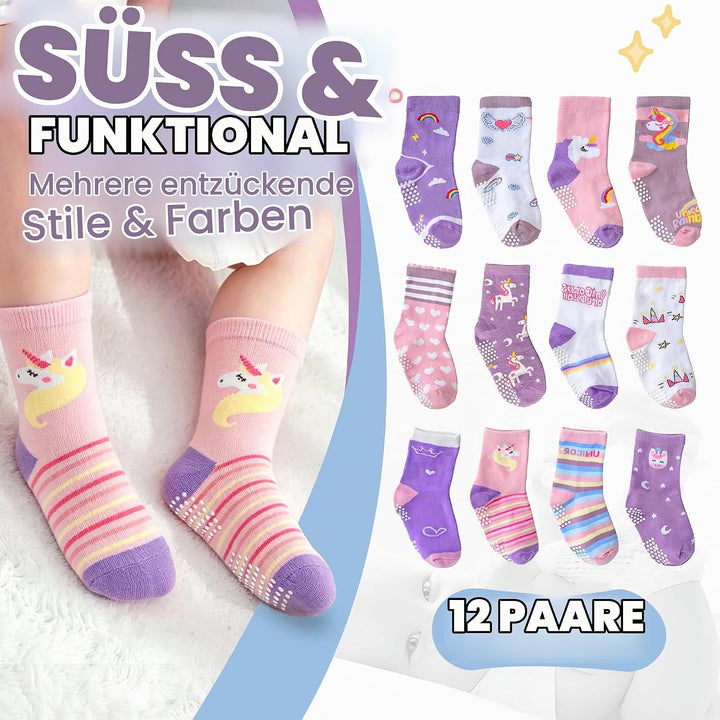 ANTSANG 12 Paare Stoppersocken Kinder Baby Mädchen Socken Anti Rutsch / Rutschfeste Socken Baumwolle