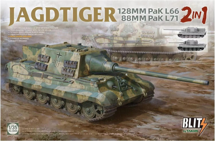 Takom TAK8008 8008 1:35 Jagdtiger 128mm PaK L66 / 88mm PaK L71 - 2-in-1 - Massstab 1:35 - Modellbau