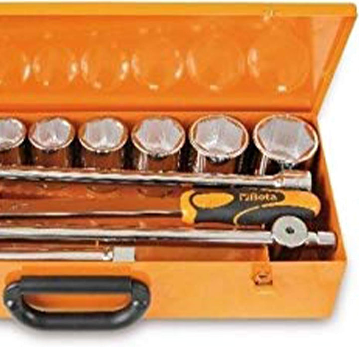 Beta 928A/C12 Steckschlüssel-Set im Blechkasten, 12 Sechskant-Steckschlüssel und 5 Betätigungswerkze