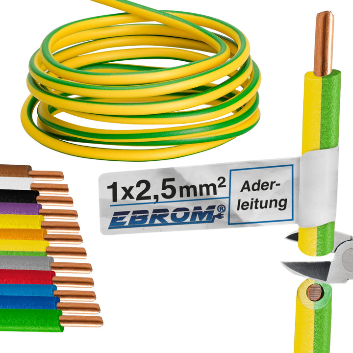 EBROM Aderleitung - Einzelader starr - PVC Leitung - Verdrahtungsleitung - H07V-U 2,5 mm² - 2,5 mm2