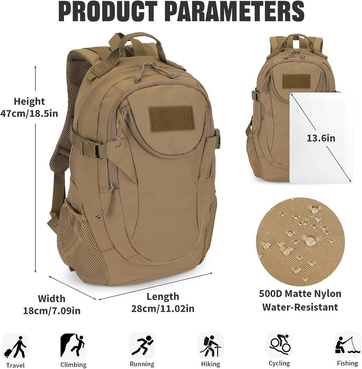 VINBAGGE Rucksack Taktischer Motorrad Wanderrucksack Outdoor Wasserdicht Trekkingrucksack 25L Campus