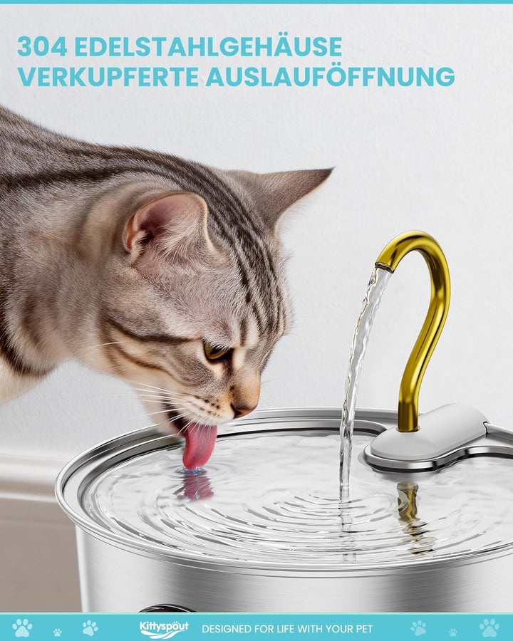Kittyspout Katzenbrunnen 3.2L, Trinkbrunnen für Katze aus Edelstahl mit Schwänenhals-Design, Spülmas