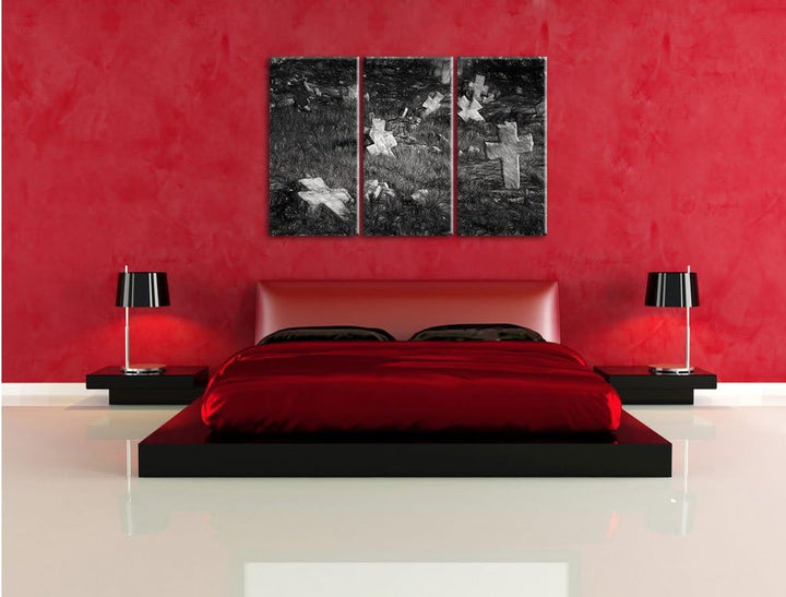 Pixxprint Friedhof als Leinwandbild/Grösse: 3 Teilig (120x80) cm/Wandbild/Kunstdruck/fertig bespannt