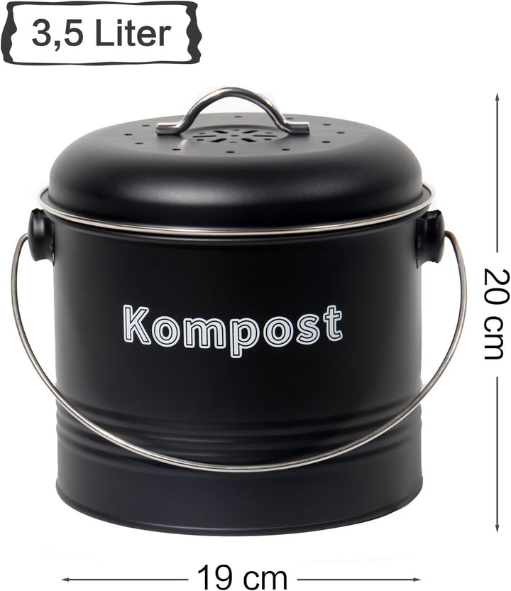 Theo&Cleo Biomülleimer Küche 3,5 L, Bio Mülleimer Geruchsdicht mit Aktivkohlefiltern, Komposteimer M