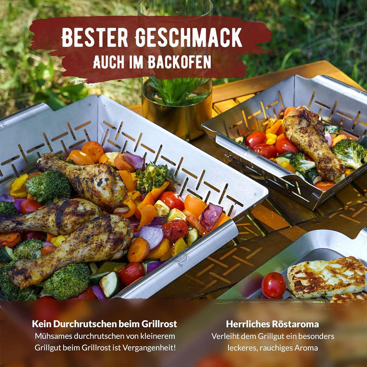 grillart® Premium Grillkorb + XL Grillkorb Edelstahl, Fisch Grillkorb und Grillschale verwendbar – u