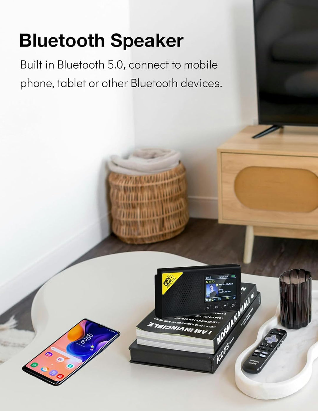 Tragbares DAB Radio, DAB Plus Radio kleine, Bluetooth,USB-C Betrieben & Wiederaufladbarer Akku | 12