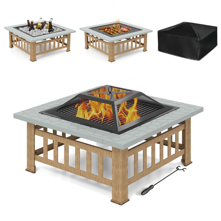 KOMFOTTEU Feuerschale Feuerkorb, Feuerstelle mit Grillrost & Decekl, Flammschale 81 x 81cm Outdoor,