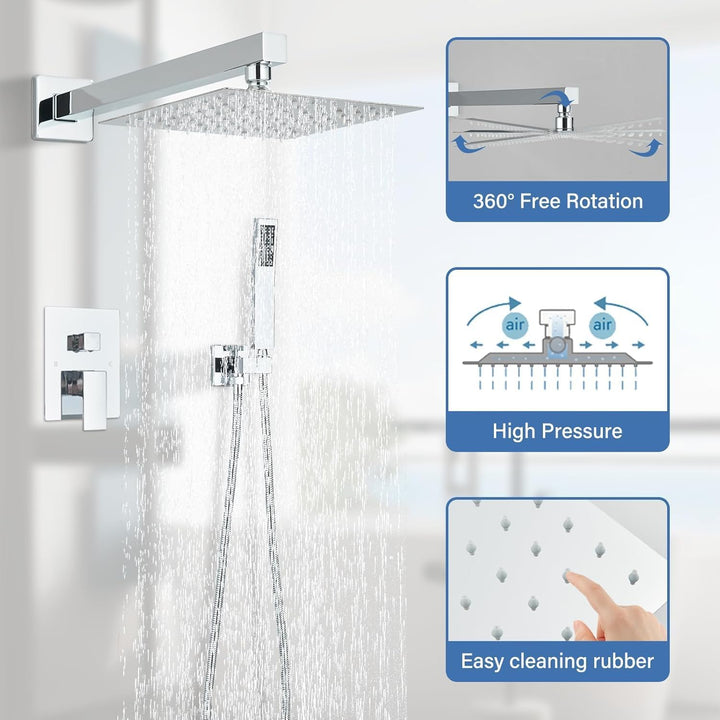 Unterputz Duscharmatur Set Chrom, Duschsystem Unterputz mit 20x20cm Regendusche, Duscharmatur Unterp