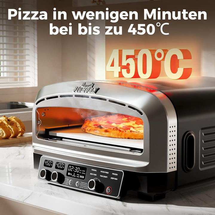 BIG HORN OUTDOORS Pizzaofen für den Innenbereich, 35 cm Elektro-Tischpizzaofen mit 6 voreingestellte