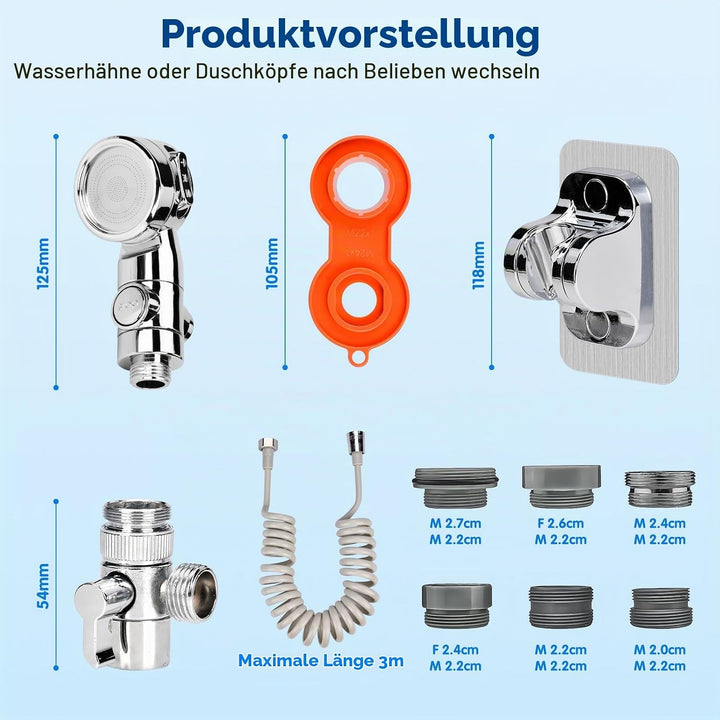 Handbrause für Waschbecken mit Schlauch 3M, Duschkopf mit Stoppfunktion Waschbeckenbrause mit Schlau