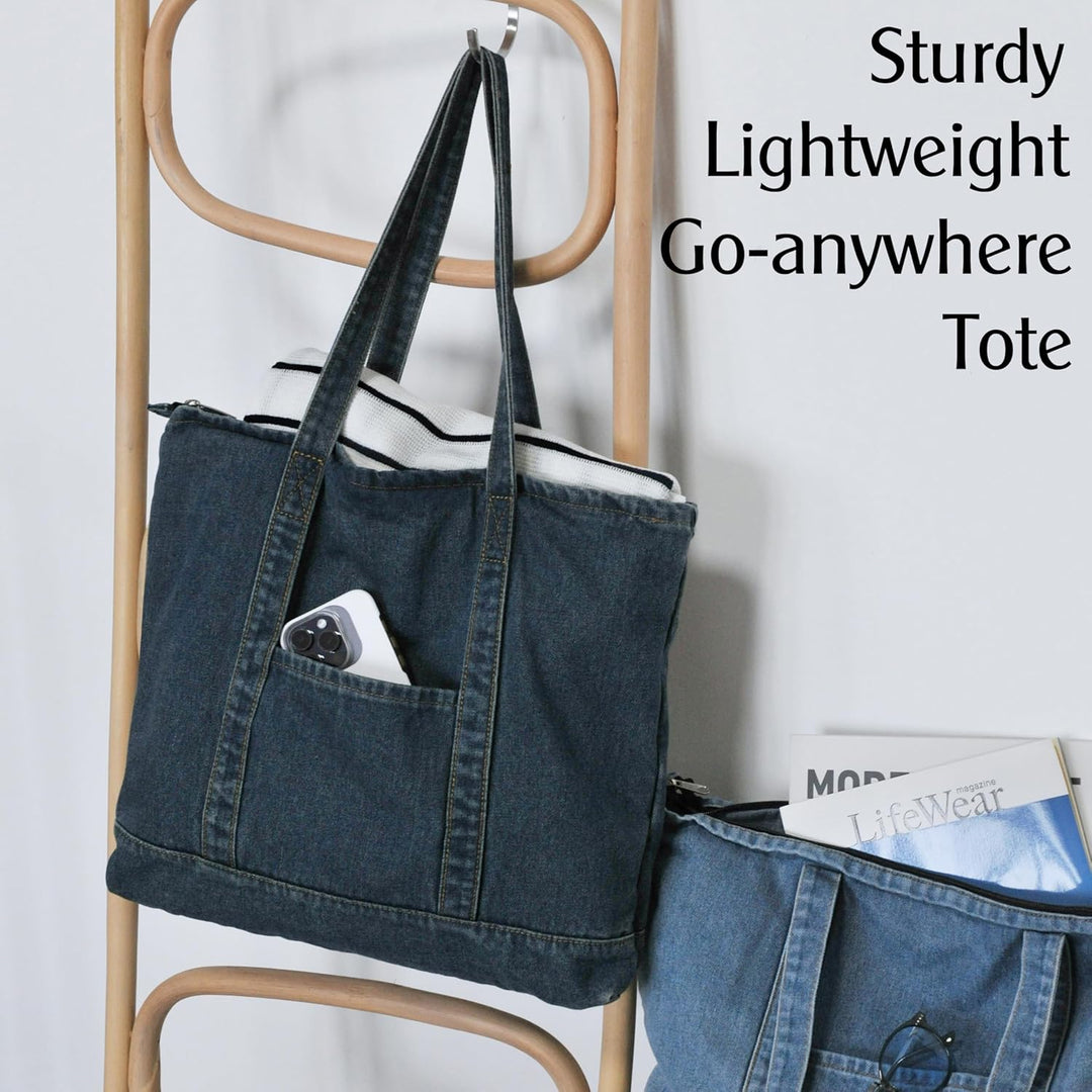 HOXIS Leichte, weiche Denim-Tragetasche, Unisex, Shopper, Schultertasche Navy, Navy