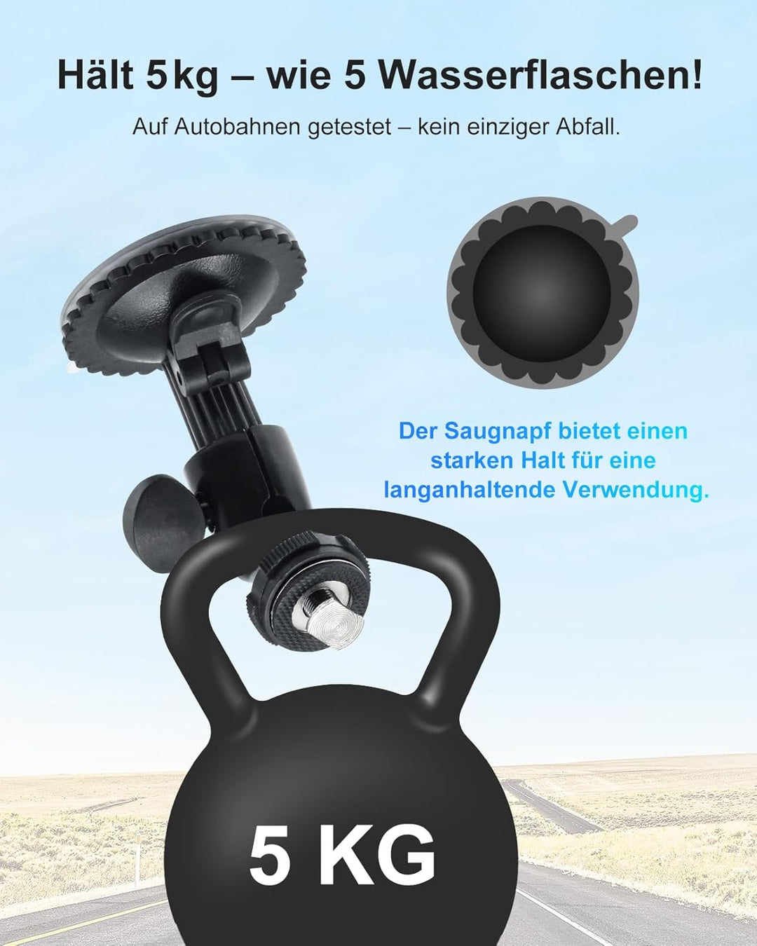 Windschutzscheiben-Halterung für Rückfahrkamera – 5 kg Tragkraft, 360° Verstellbarer Kugelkopf, Meta