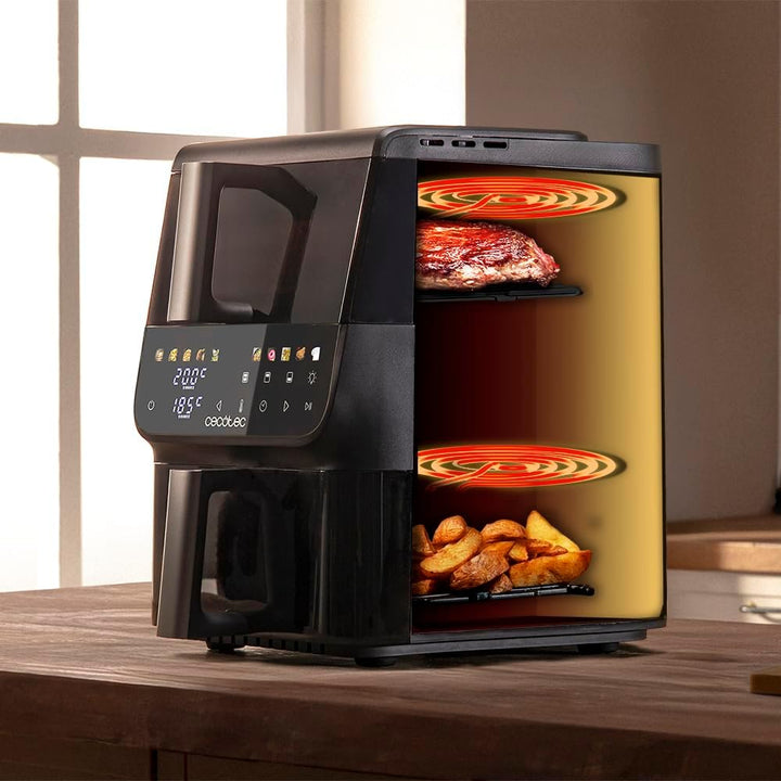 Cecotec Air Fryer 10 l Cecofry DuoLevel 10000 DuoSize Window. 2000 W, vertikales Design, 2 Behälter
