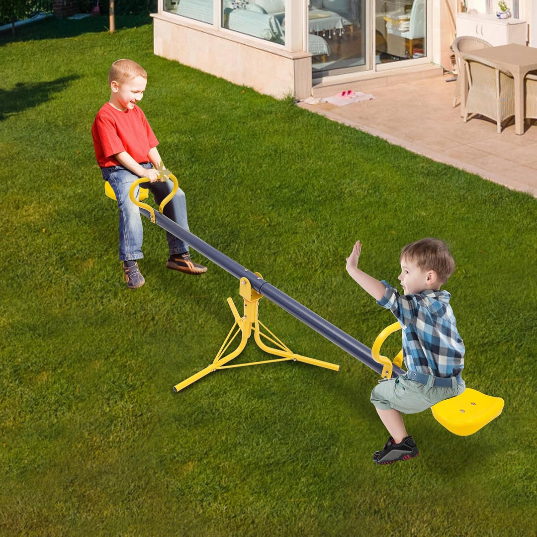 Mqwdxzfes 360-Grad Drehbar Kinderwippe, 2 Sitzer Gartenwippe mit Rutschfesten Sitzen, Stahl Wippscha