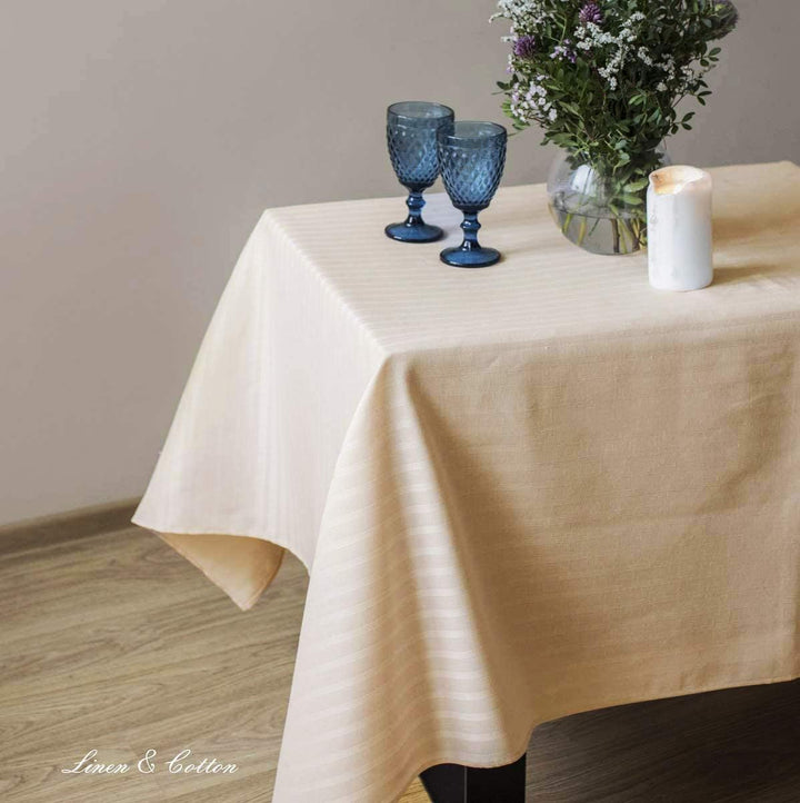 Linen &amp; Cotton Elegante Jacquard Streifen Tischdecke Stoff Tischtuch Tischwäsche Jasmine - 48% Leine