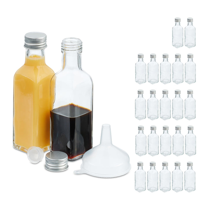 Relaxdays kleine Flaschen, 24er Set, 100 ml, Glasflaschen zum Befüllen, Schraubverschluss & Korken,