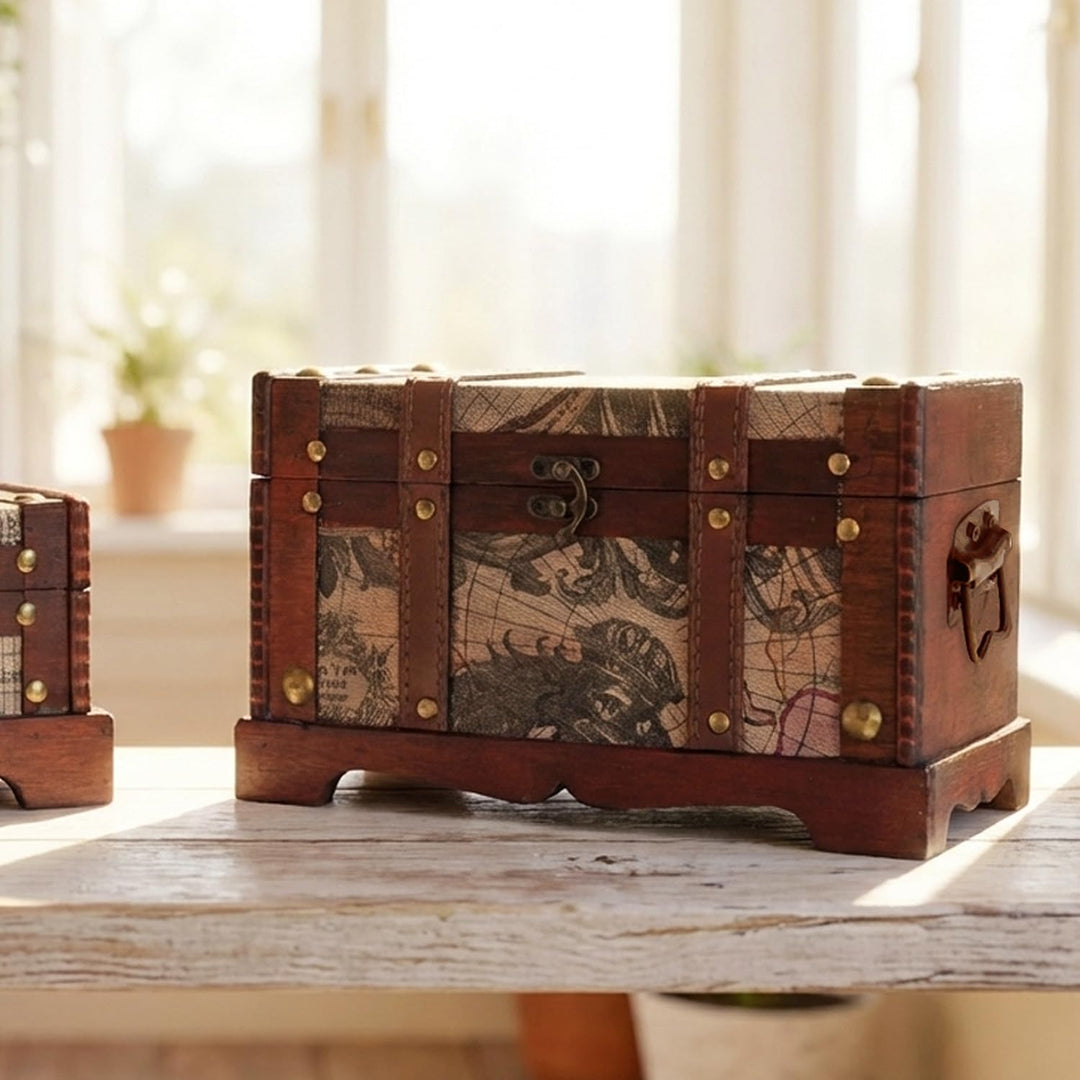 HMF Schatztruhe aus Holz, kleine Schatzkiste für Kindergeburtstag | 29 x 20 x 17 cm | Amerika 29 cm,