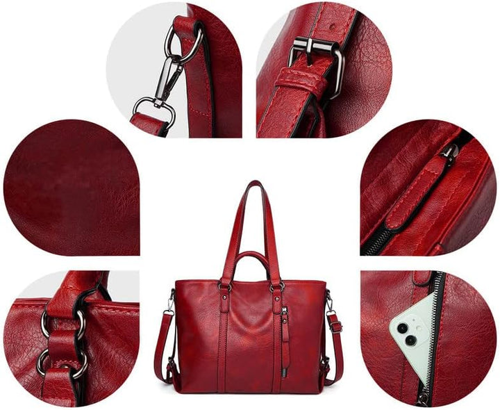 Coolives Damentasche Damen Henkeltasche mit Schultergurt aus PU-Leder Vintage Handtasche Retro Tasch