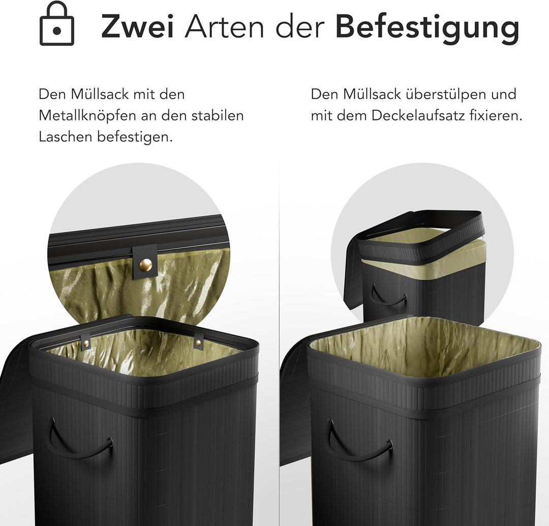 Gelber Sack Ständer aus Bambus I 80L Gelber Sack Behälter mit geruchsdichtem Deckel I Stabiler & Nac
