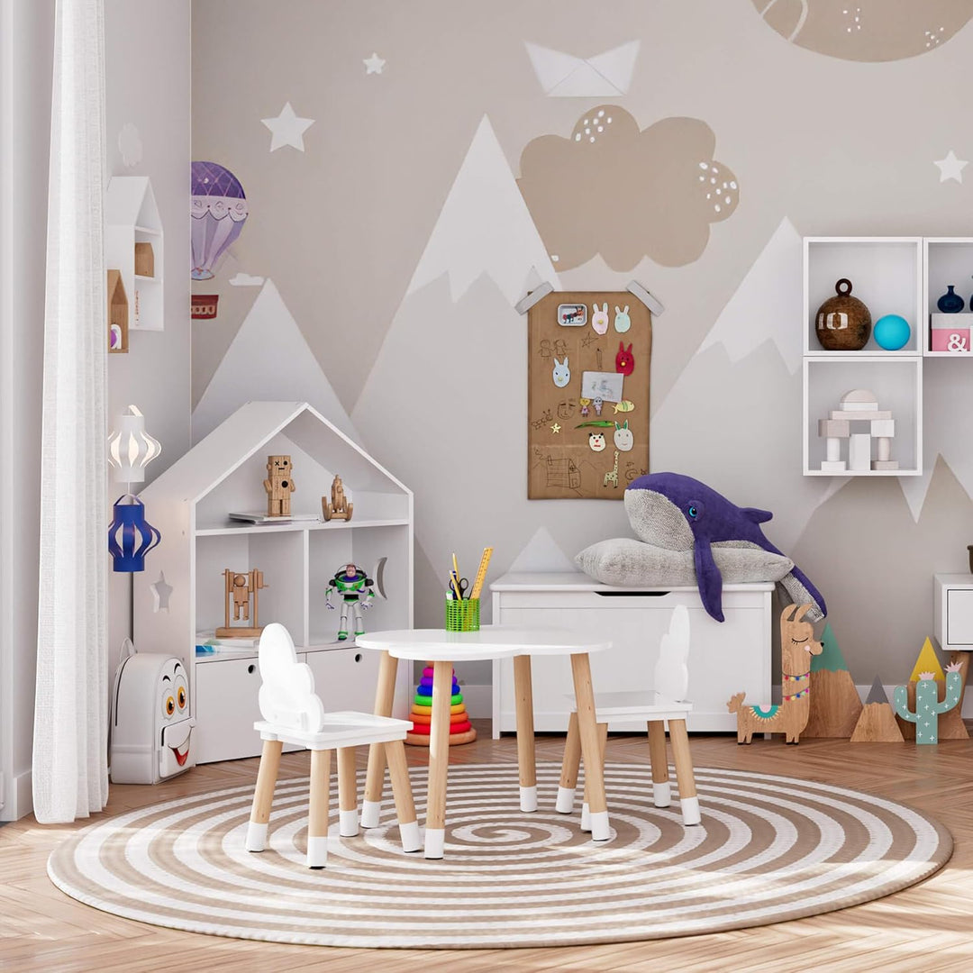 Rebecca Mobili Kindertisch und Stühle Set, Stühle und Tisch für Kinderzimmermöbel Hellbraun Weiss, M