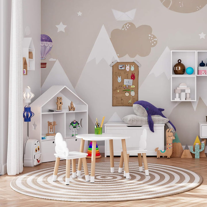 Rebecca Mobili Kindertisch und Stühle Set, Stühle und Tisch für Kinderzimmermöbel Hellbraun Weiss, M