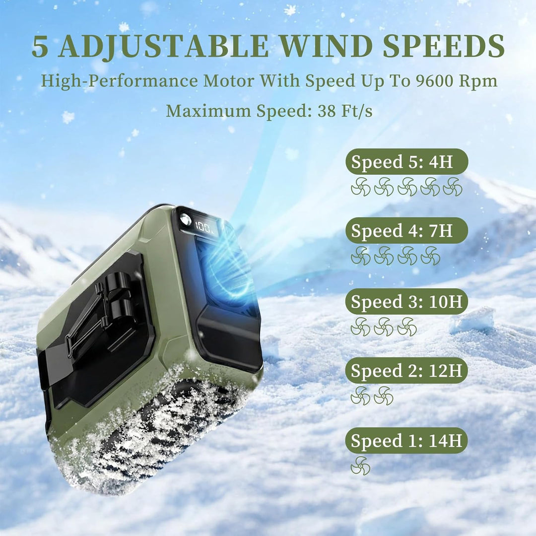 6-in-1 Taillen Clip Ventilator mit COB-Licht&Powerbank, USB Wiederaufladbar, 40 Stunden Laufzeit, Ve