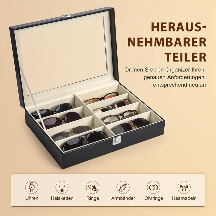 CO-Z Brillenbox Brillenaufbewahrung Brillen Aufbewahrungsbox Sonnenbrillen Case von 8 Brillen Sonnen