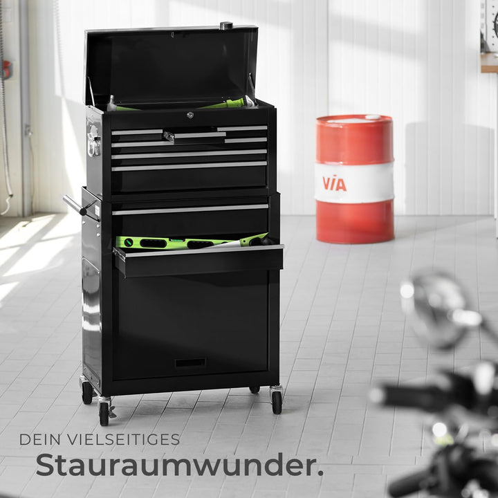 tectake Werkstattwagen Trolley mit Kofferaufsatz, Werkzeug Wagen abschliessbar, 10 Fächer, Mobile We