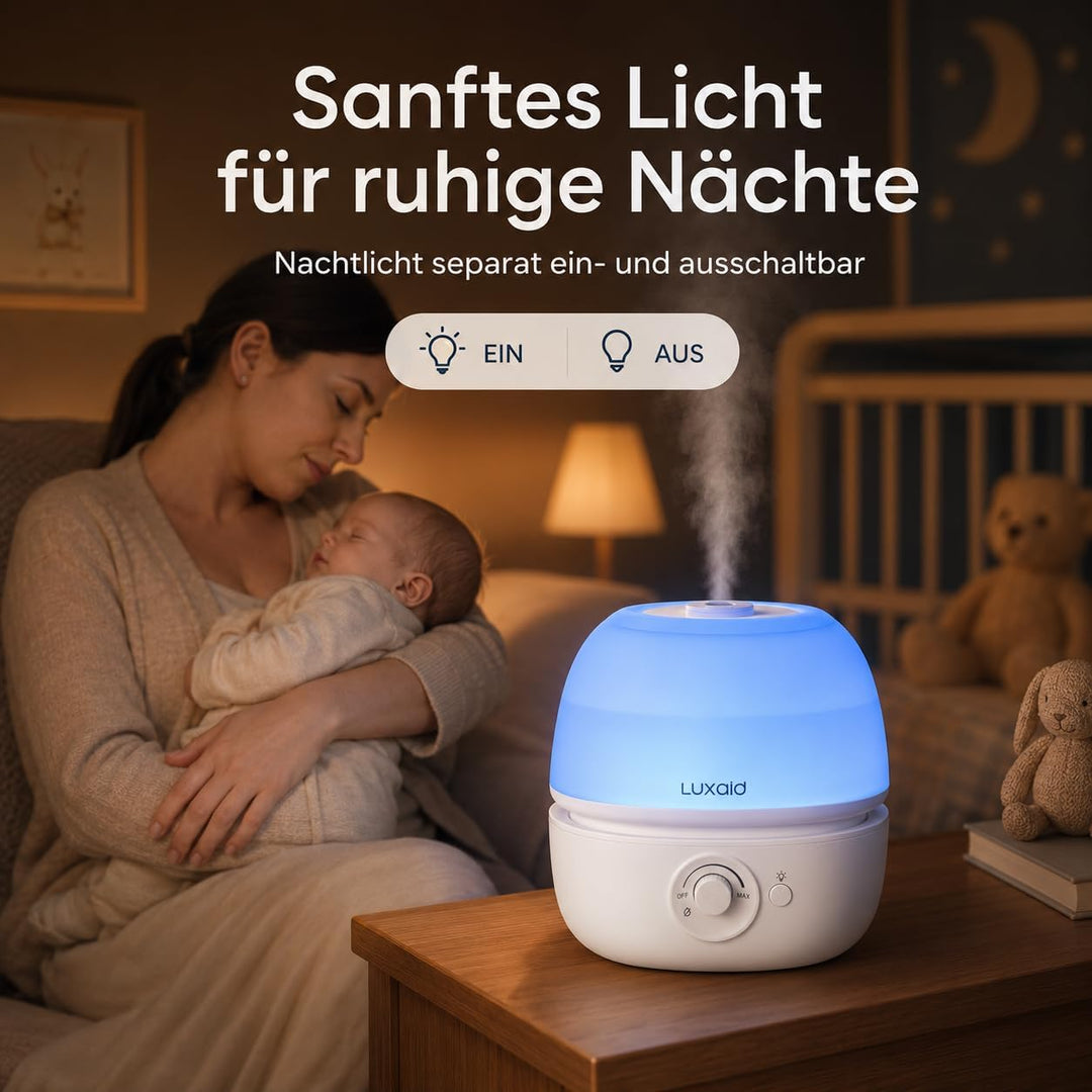 3L Luxaid Luftbefeuchter Schlafzimmer, ultraleiser 20dB, Top-Fill Luftbefeuchter für grosse Räume, B