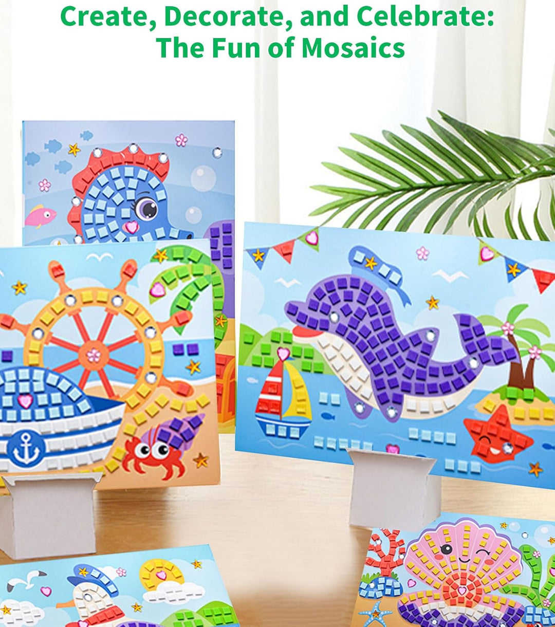 12 Stück Mosaik Bastelset für Kinder, Klebebilder Basteln Frühling DIY Mosaike Aufkleber, Sticky Mos