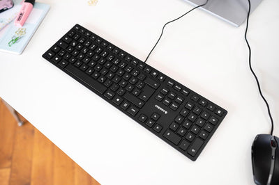 CHERRY KC 6000 SLIM, Ultraflache Design-Tastatur, Deutsches Layout (QWERTZ), Kabelgebunden (USB-A An