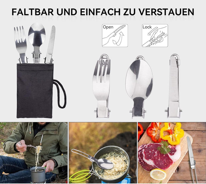 ERBO Camping Kochgeschirr Set, Camping Topf aus Aluminium, Outdoor Kochgeschirr mit Faltbare Besteck