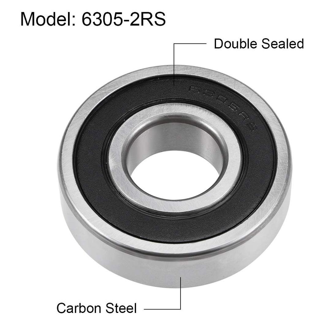 sourcing map 4St Rillen Kugellager 6305-2RS Z2 Doppelt Geschirmt Kohlenstoffstahl 25mm X 62mm X 17mm