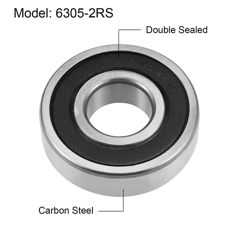 sourcing map 4St Rillen Kugellager 6305-2RS Z2 Doppelt Geschirmt Kohlenstoffstahl 25mm X 62mm X 17mm