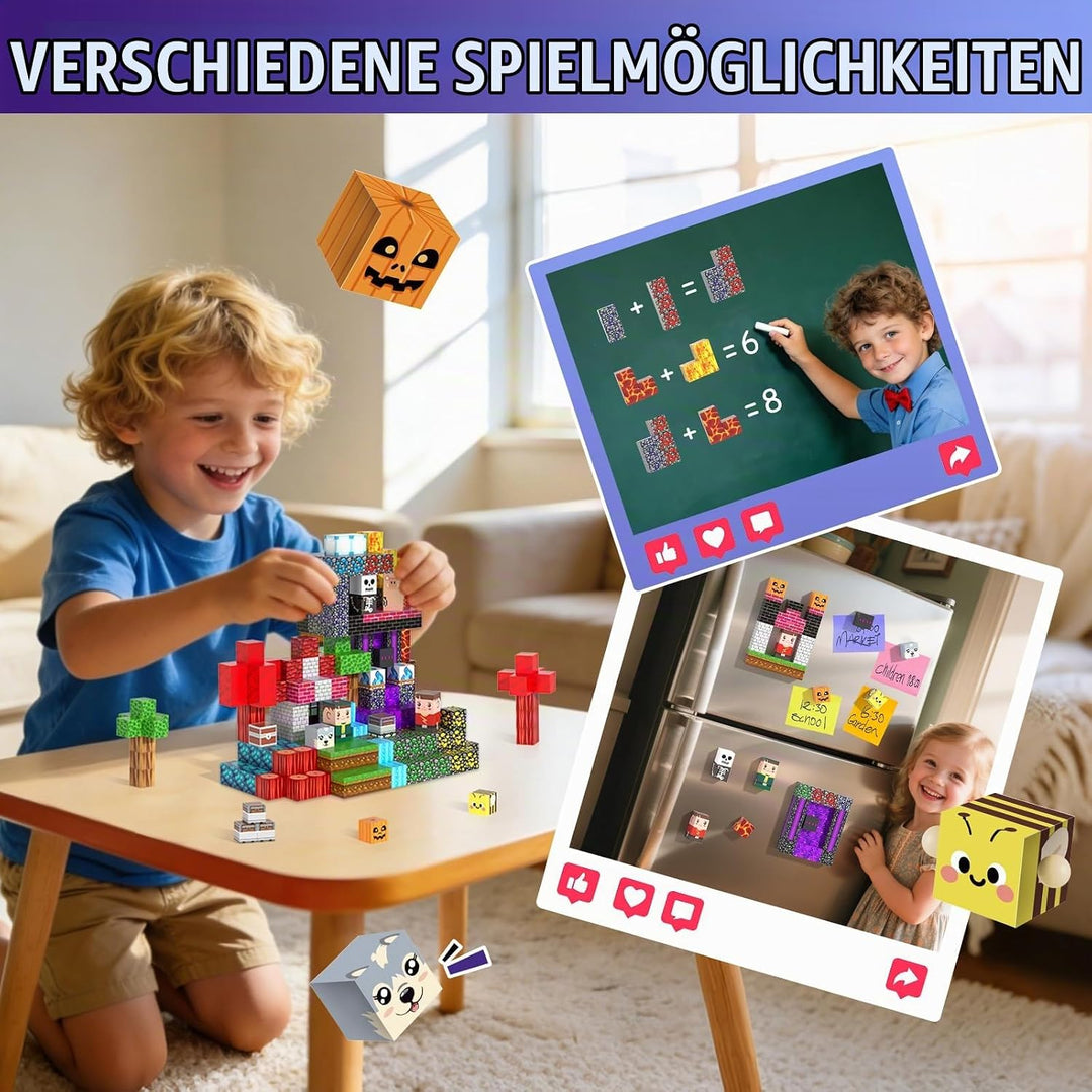 Magnetische Bausteine 200 Stück, Magnetbausteine ab 3 Jahre, Magnetic Blocks für Kinder Jungen Mädch