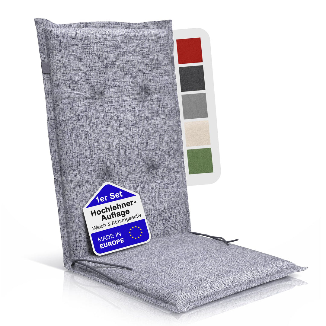 Relexo Premium - Hochlehner Auflage Gartenstuhl Stuhlauflage mit Polster, Outdoor Sitzkissen &amp; Stuhl
