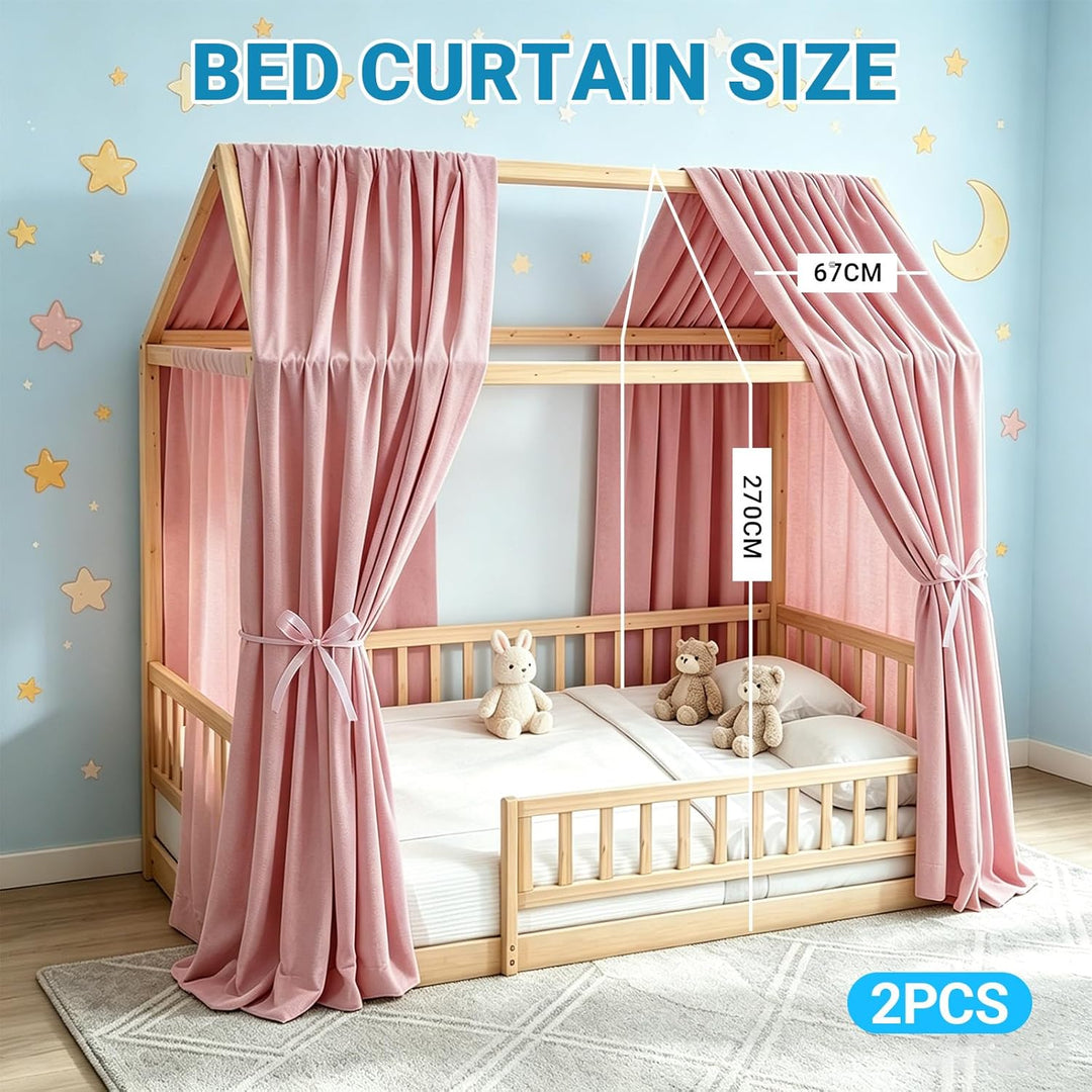 Hausbett Himmel, Betthimmel Hausbett Musselin mit 2 Stück Betthimmel, Stoffhimmel, Baldachin Kinderz