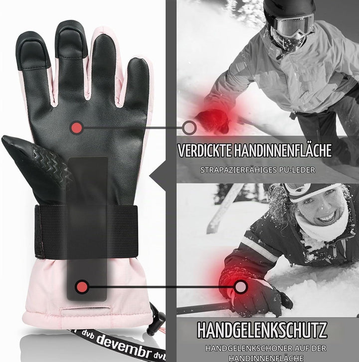 devembr Skihandschuhe mit Handgelenkschützern, Warme Snowboardhandschuhe für Herren und Damen (XS/S/