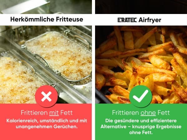 ERATEC AF-66 Heissluftfritteuse XXL 5,5L 1500W Air Fryer ohne Öl Heisluftfritöse mit LED Touchscreen